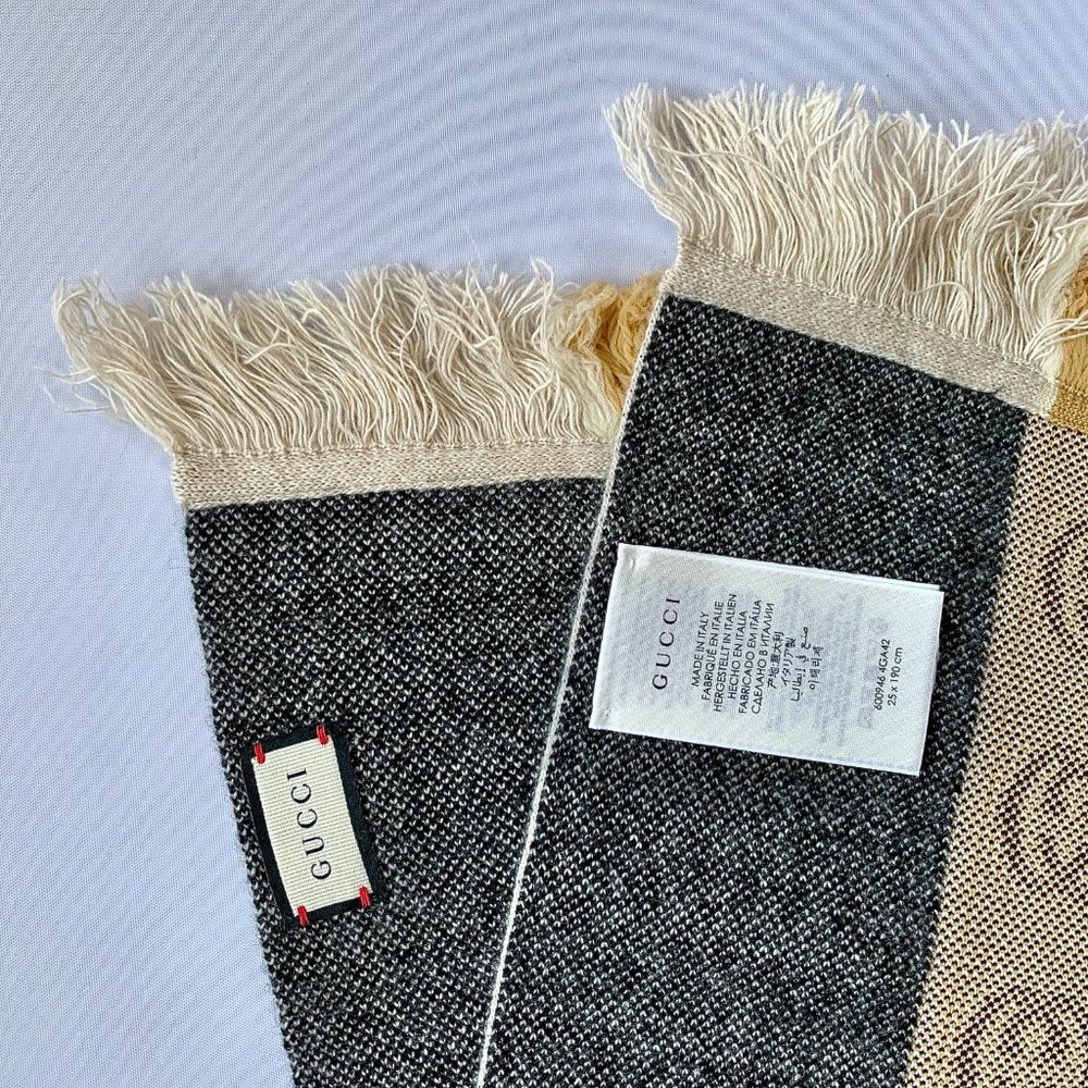 Gucci Interlocking Gg Houndstooth Wool Scarf Blac… - image 4